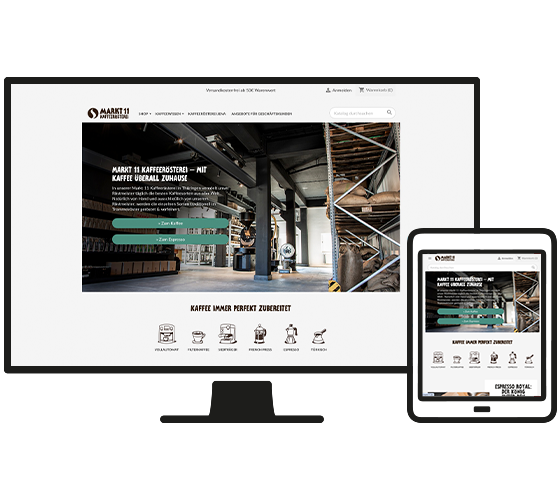 Man sieht die Website von Markt11 inklusive eines Bilder einer Lagerhalle.