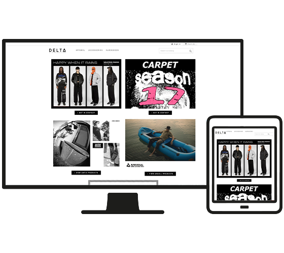 Zu sehen ist die Website von Delta Distribution inklusive der Vorschaubilder der Marken, welche verkauft werden.
