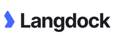 Logo der Firma Langdock. Links ein blauer Haken, rechts daneben schwarze Schrift.